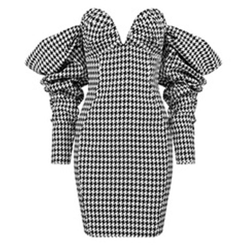 Andi Allover Houndstooth Off Shoulder Dress