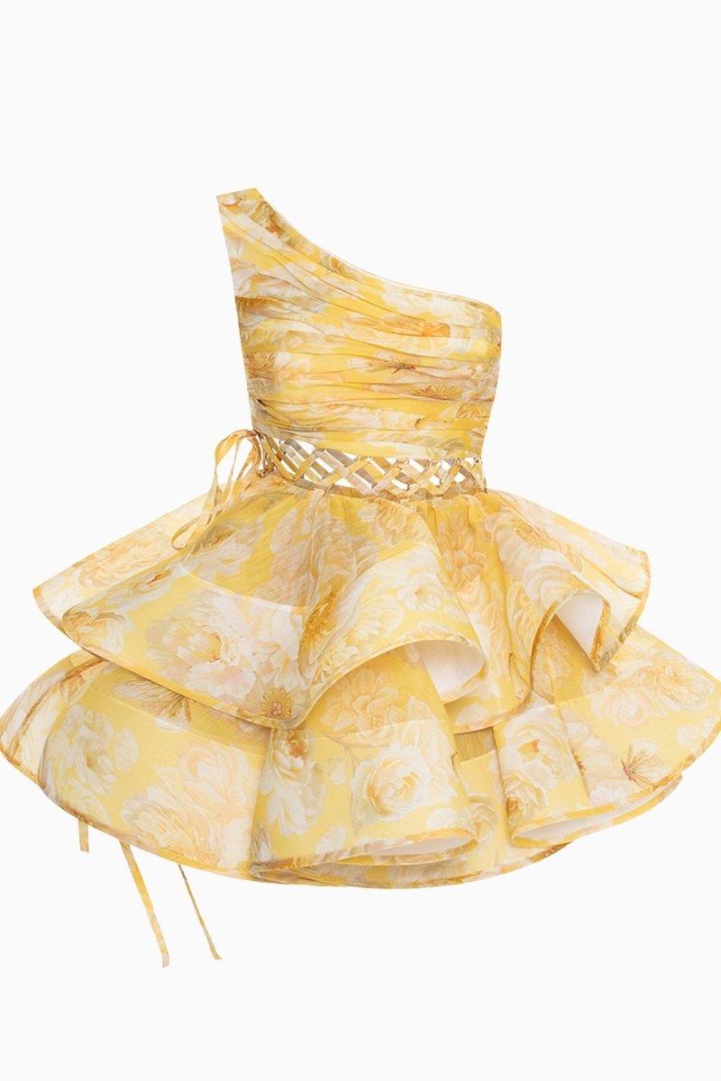 Paula Premium Floral Print One Shoulder Chiffon Mini Dress Everyday Luxe Edit