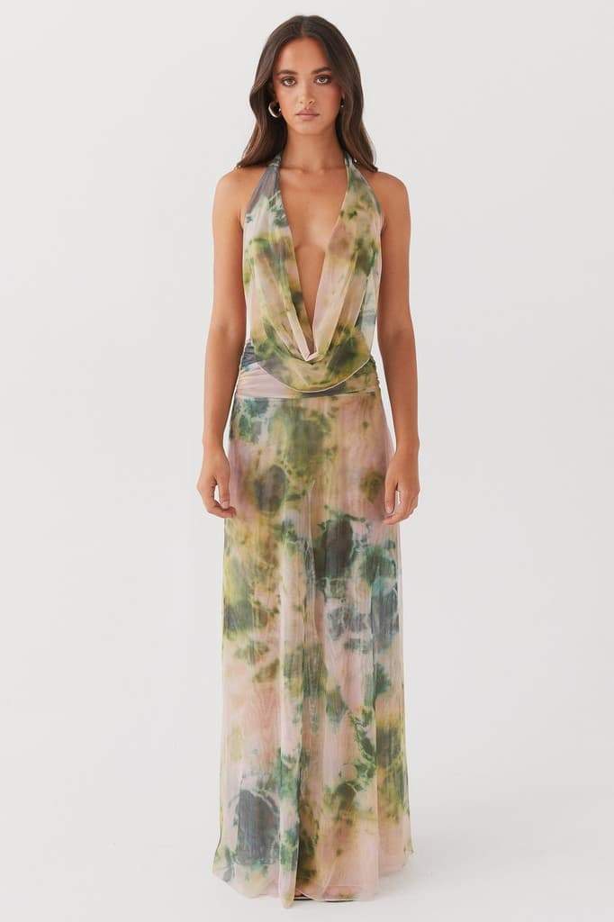 Marta Elevated Printed Halterneck Maxi Dress Evening Wear Edit