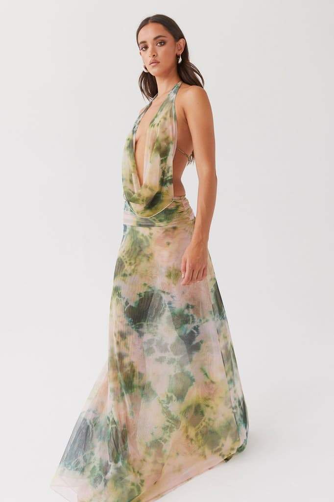 Marta Elevated Printed Halterneck Maxi Dress Evening Wear Edit