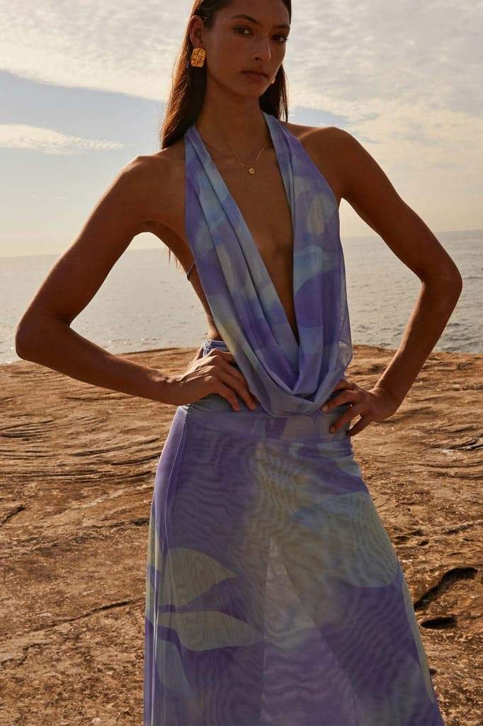 Marta Elevated Printed Halterneck Maxi Dress Evening Wear Edit