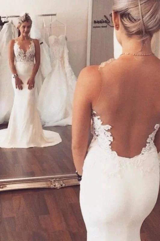 Appliqued Sleeveless Beach Mermaid Elegant Wedding Dresses (ZD14753) - VelvetHem