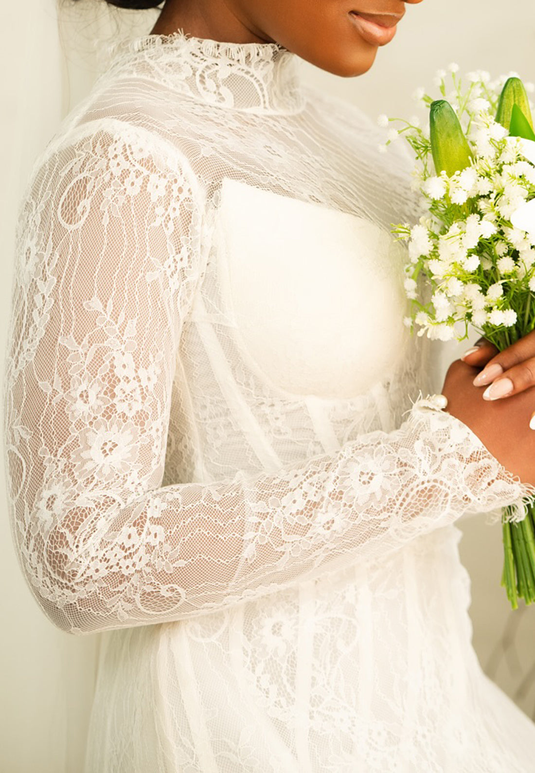 High Neck Lace Mini Wedding Dress with Corset Bodice