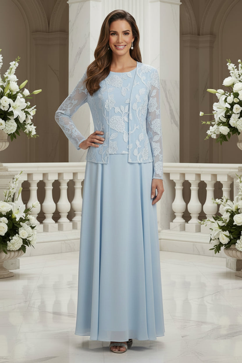 Chiffon A-Line Dress with Lace Jacket