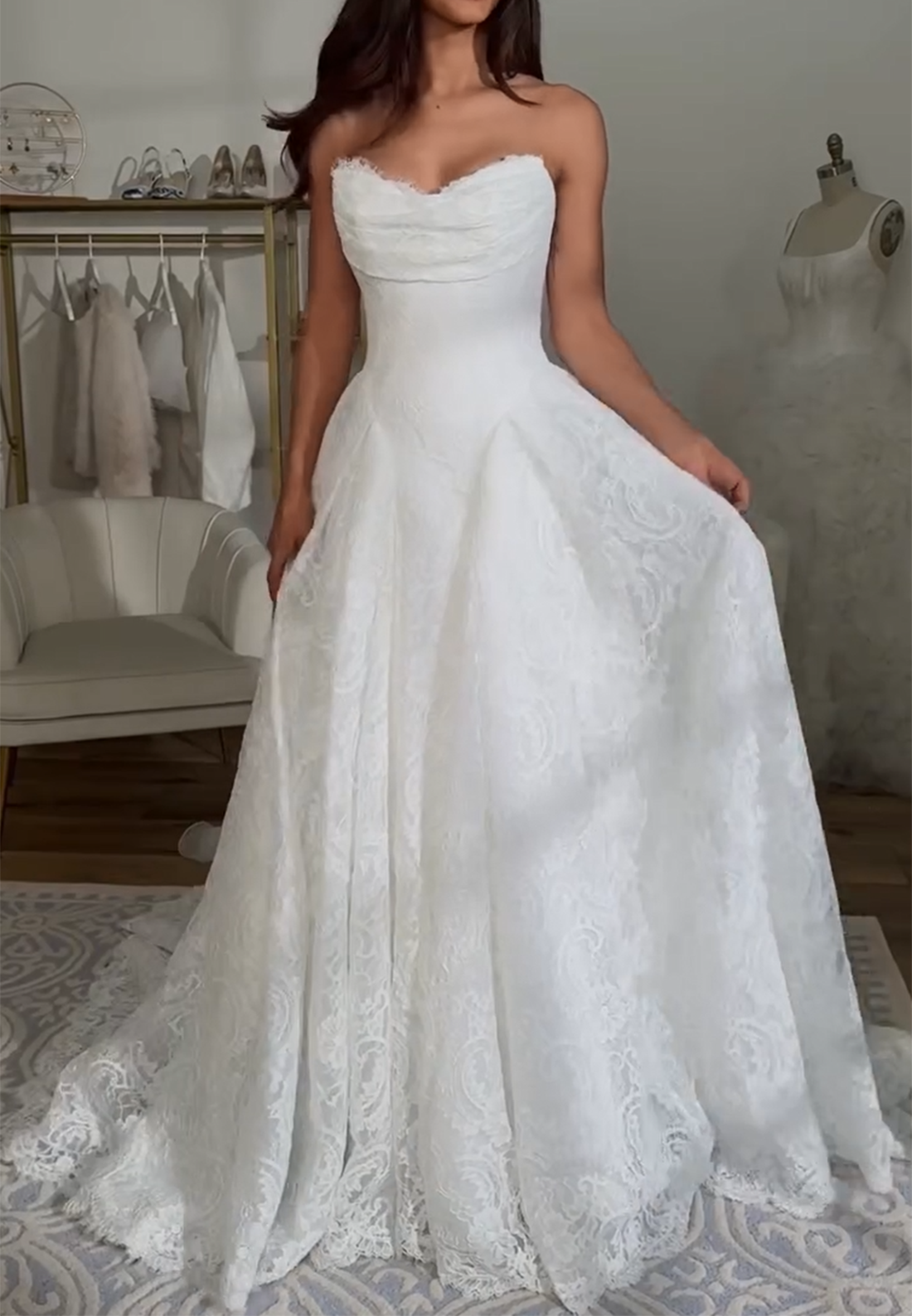 Strapless Lace A-Line Wedding Dress with Corset Back