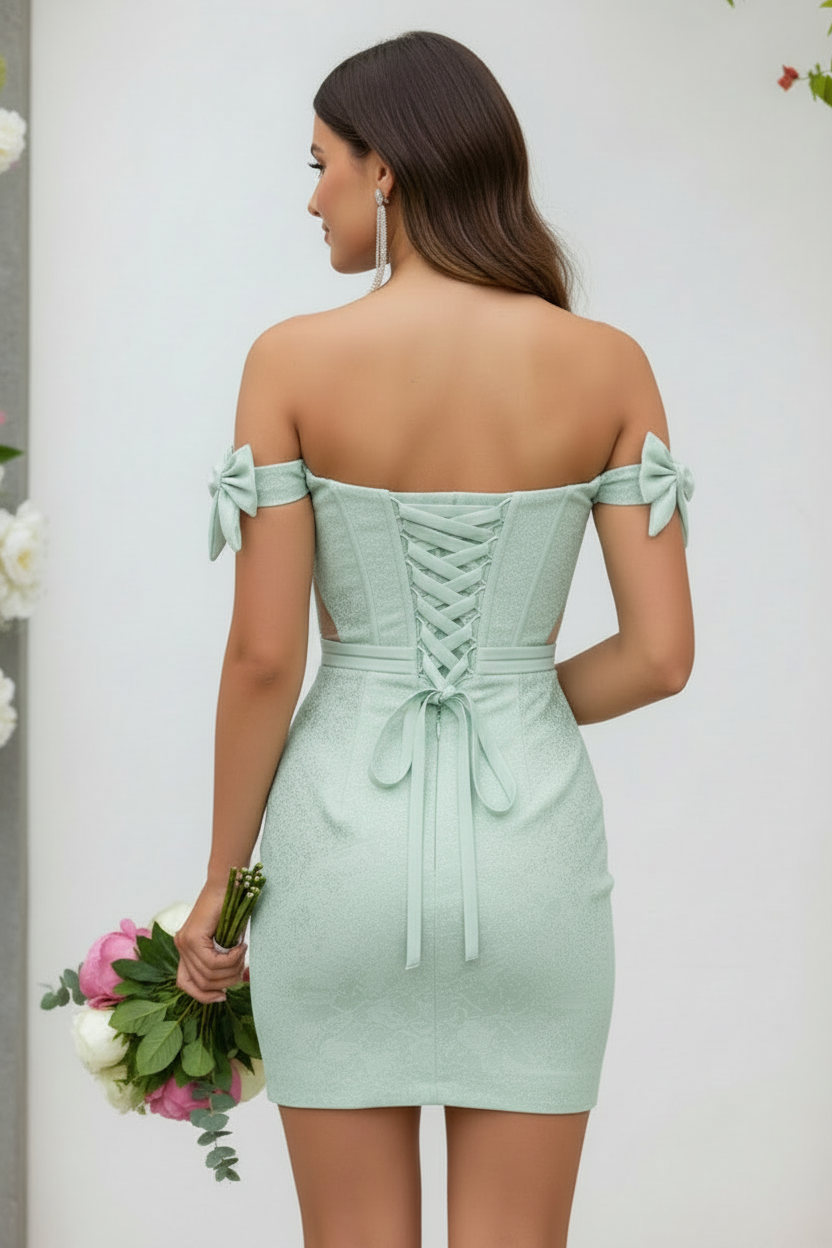Off-the-Shoulder Corset Homecoming Dress with Bows