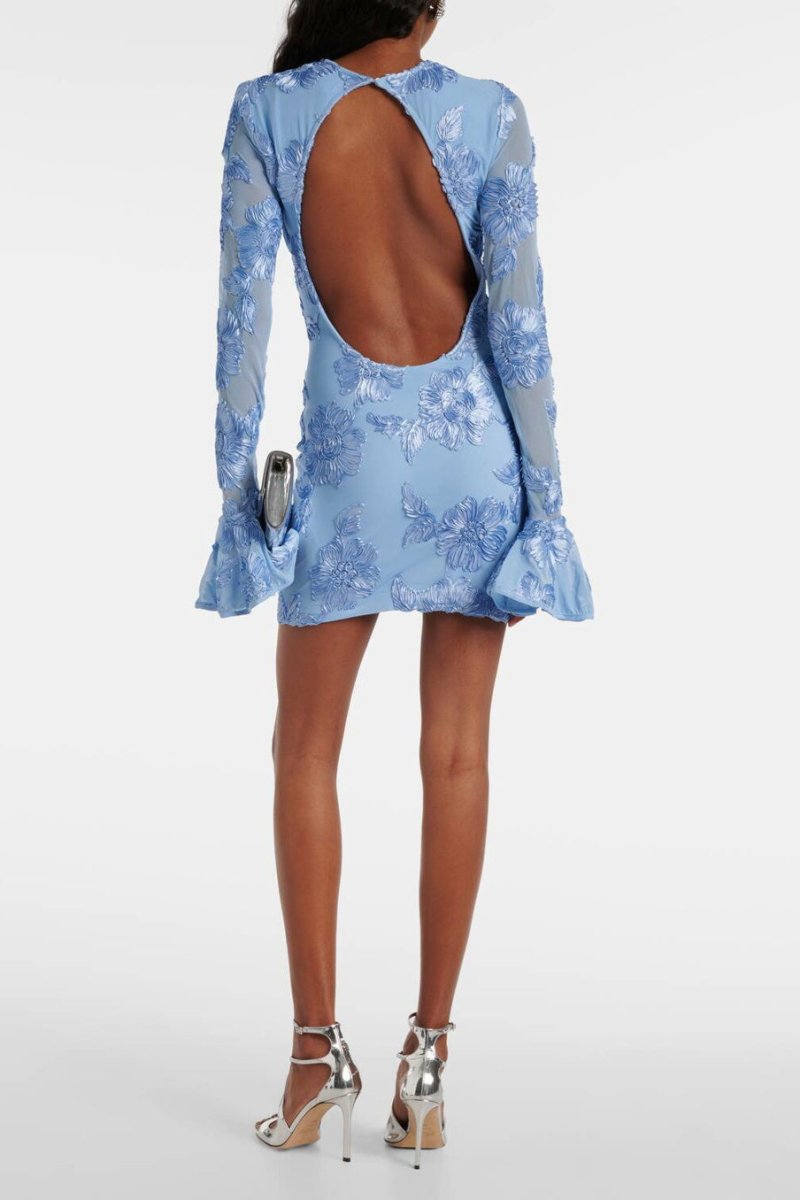Norma Chic Backless Embroidered Mesh Mini Dress Silhouette Collection