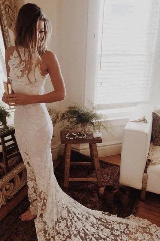 Awesome Lace Open Back Beach Mermaid Elegant Wedding Dresses (ZD16584) - VelvetHem
