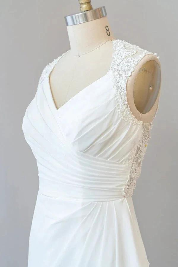 Awesome Long Sheath Lace Chiffon Backless Wedding Dress (ZD14381)