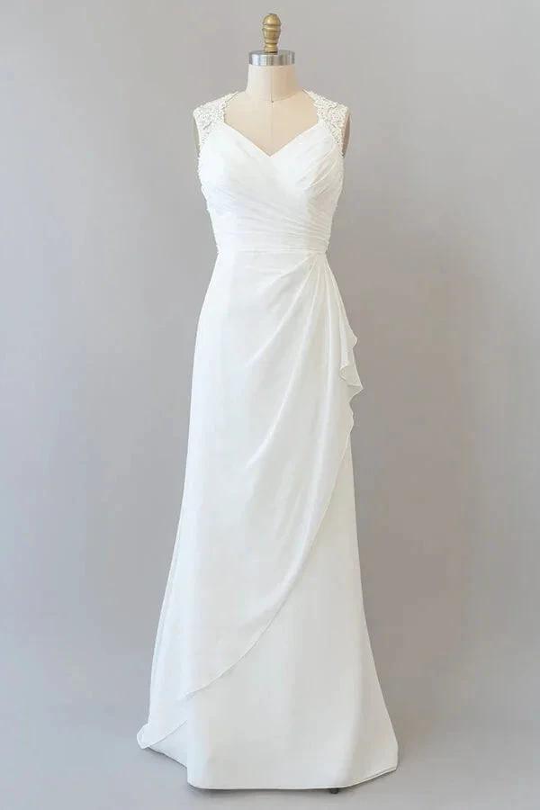 Awesome Long Sheath Lace Chiffon Backless Wedding Dress (ZD14381) - VelvetHem