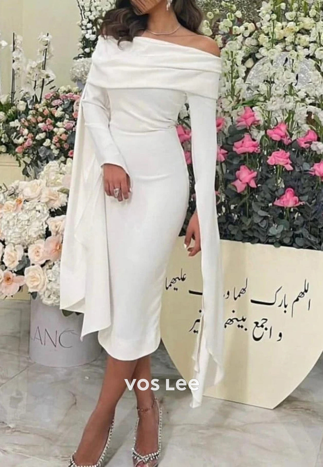 Off the Shoulder Asymmetrical Long Sleeve Pleated Mermaid Evening Dresses
