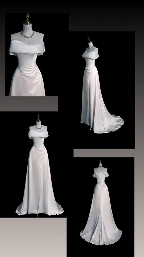 Sexy Off The Shoulder A-Line Satin Prom Dress White Wedding Dress Formal Party Evening Dress - VelvetHem