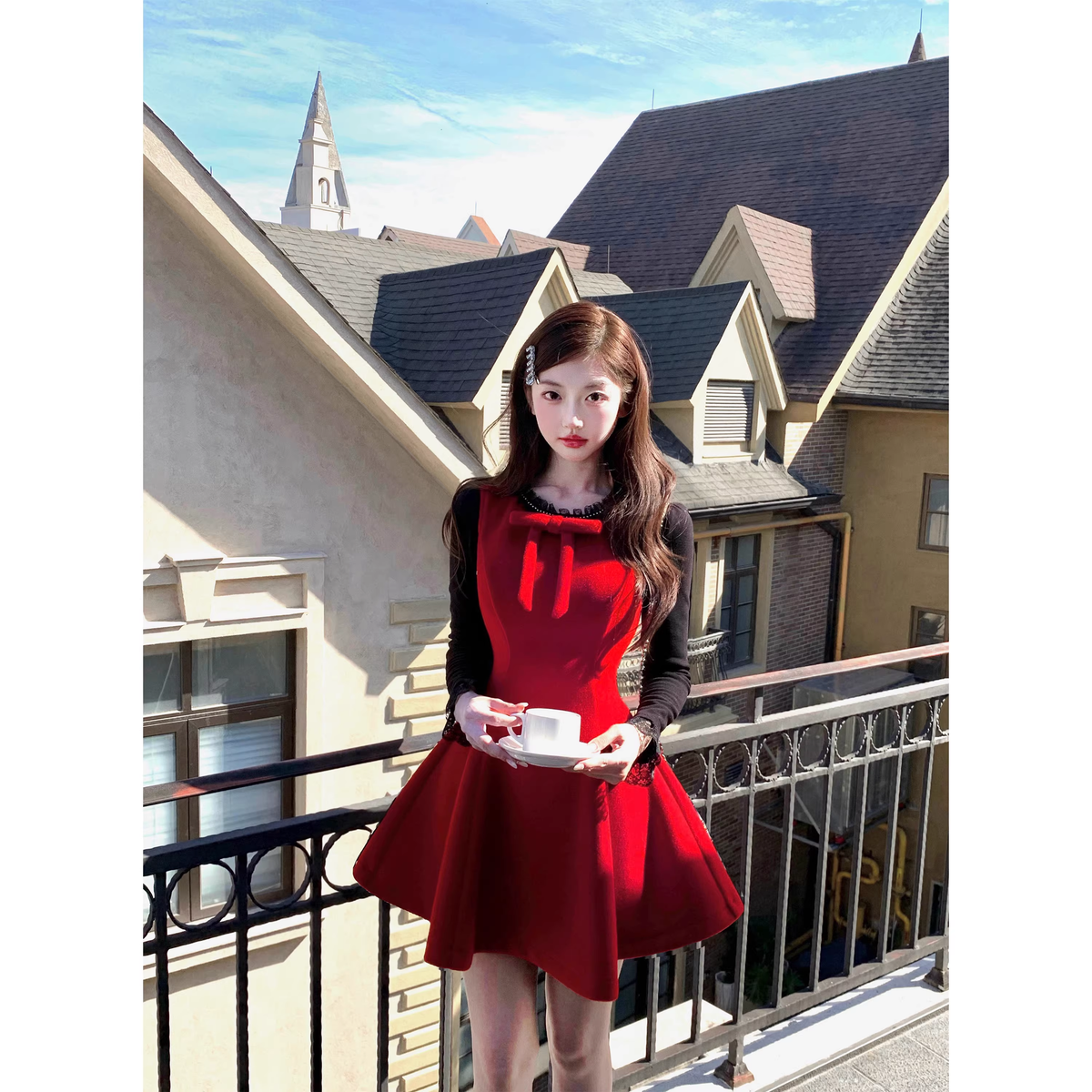 Red autumn/winter silk base layer set A35 - VelvetHem