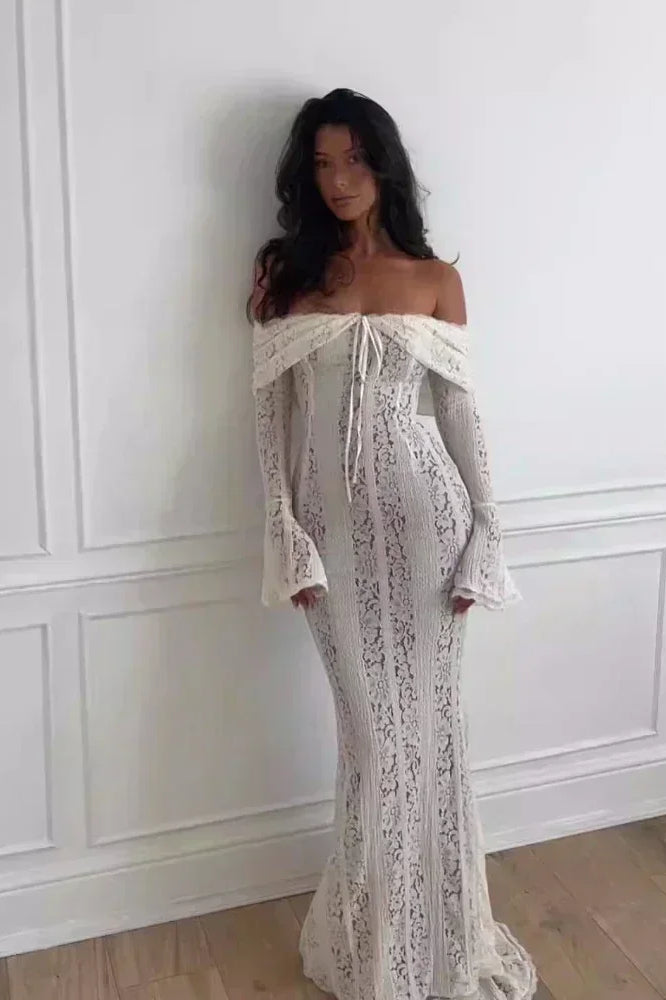 Lace Off Shoulder Dress with Relaxed Fit and Streetwear Style