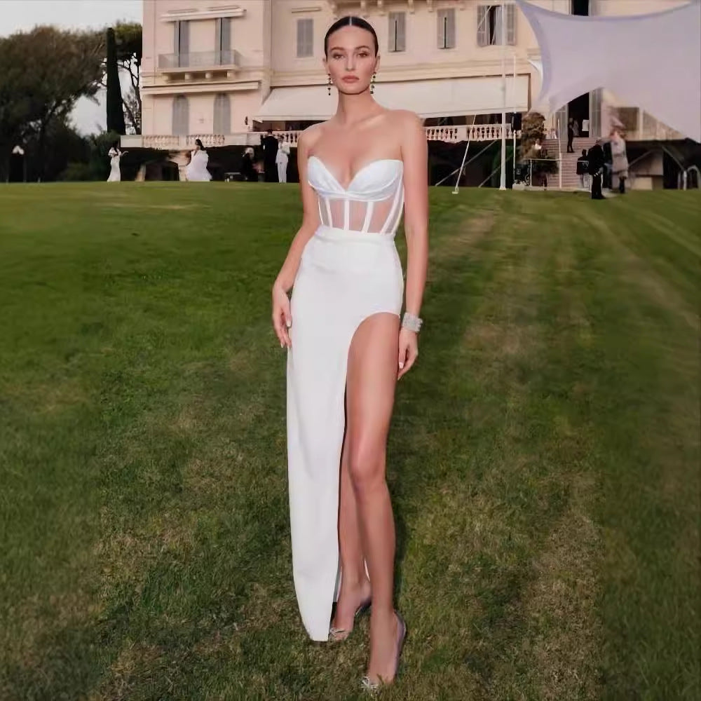Sexy Sheer Strapless Long Prom Dress - VelvetHem