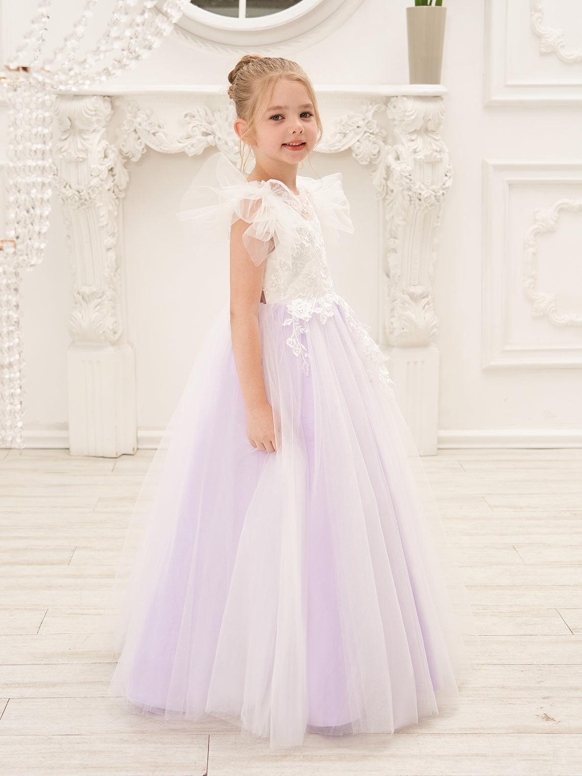 Detachable Lace Tulle Sweep Train Flower Girl Dress