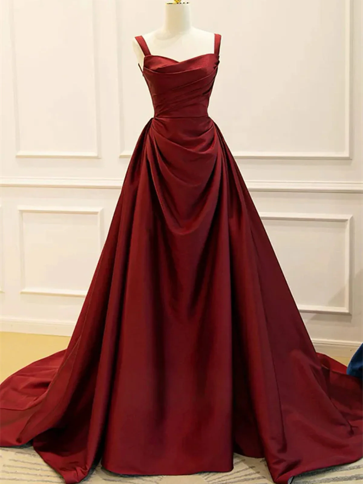 Wine Red Taffeta Straps Party Dress Prom Dress, Wine Red A-line Evening Dress - VelvetHem