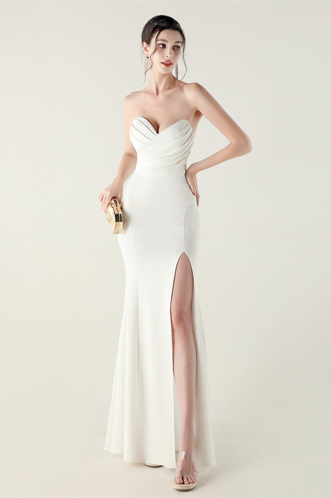 Strapless Sweetheart Pleated Modern Dress for Everyday Wear