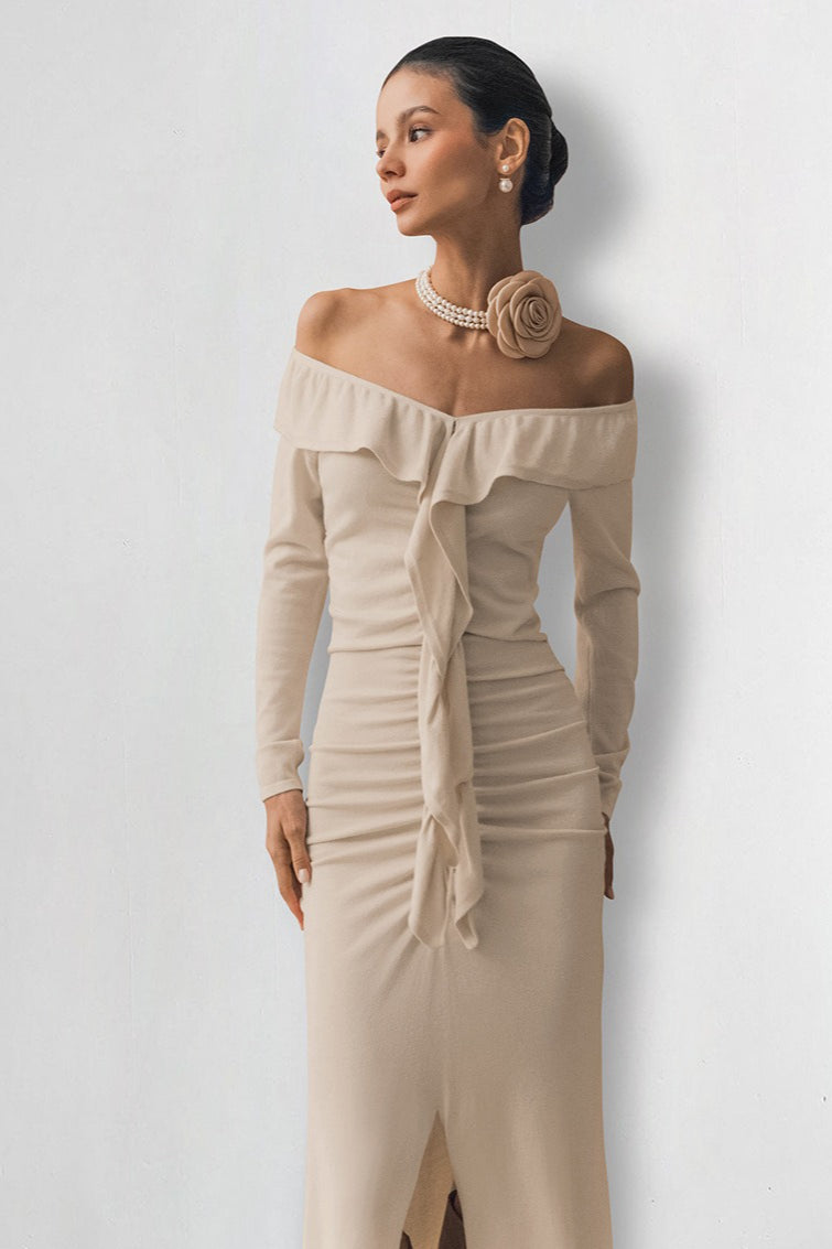 Off Shoulder Ruffle Maxi Dress