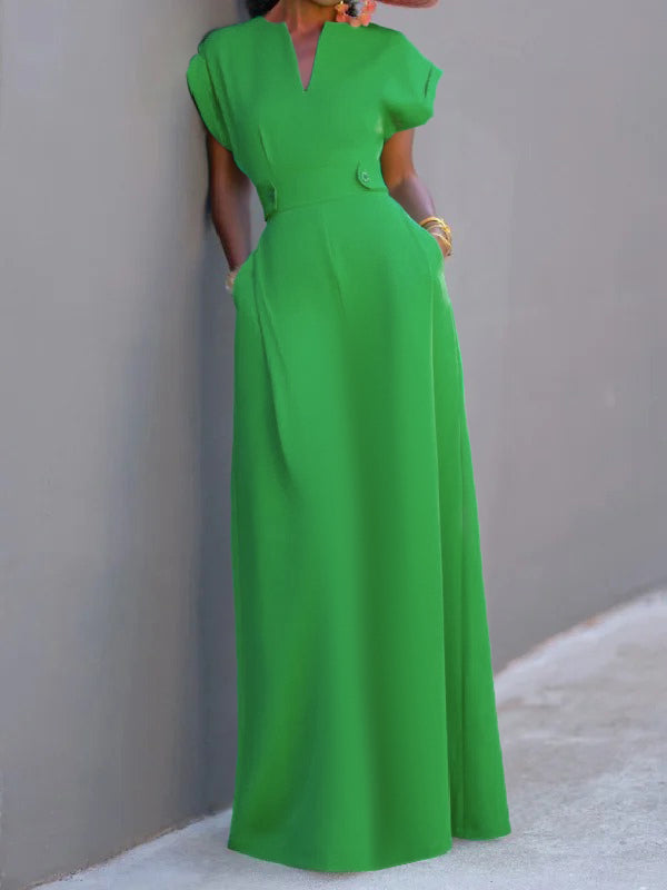Flying Sleeves Solid Color Split-Joint V-Neck Evening Dresses Maxi Dresses - VelvetHem