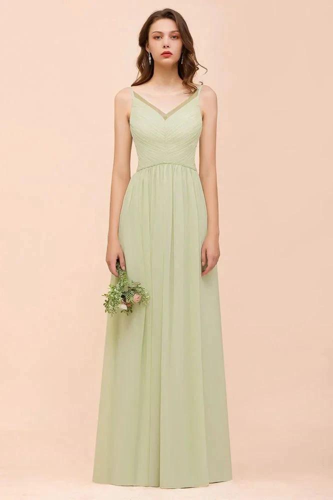 Backless Sage Bridesmaid Dress Floor Length Spring /Summer Maid of honor Dress (ZD12983) - VelvetHem