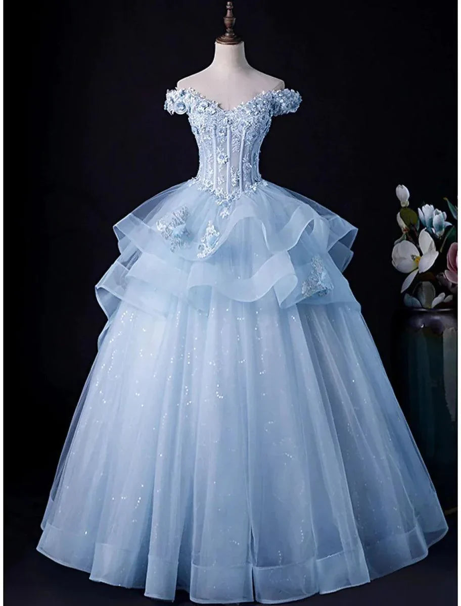 Ball Gown Evening Gown Minimalist Dress Formal Wedding Party Floor Length Sleeveless Off Shoulder Tulle Backless with Pleats Appliques - VelvetHem