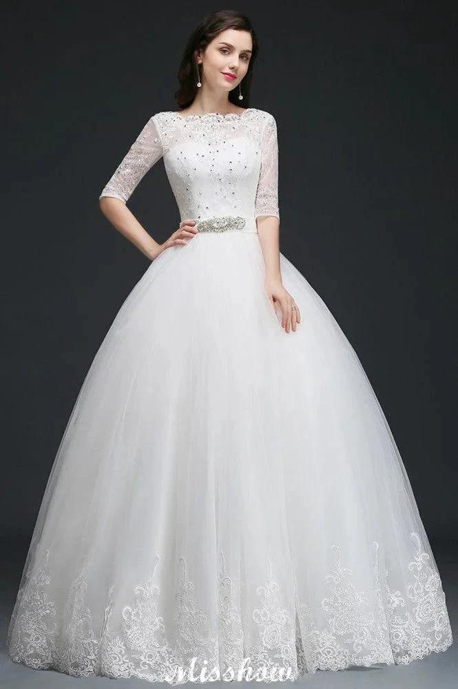 Ball Gown Floor Length Tulle Glamorous Wedding Dresses with Lace (ZD13936) - VelvetHem