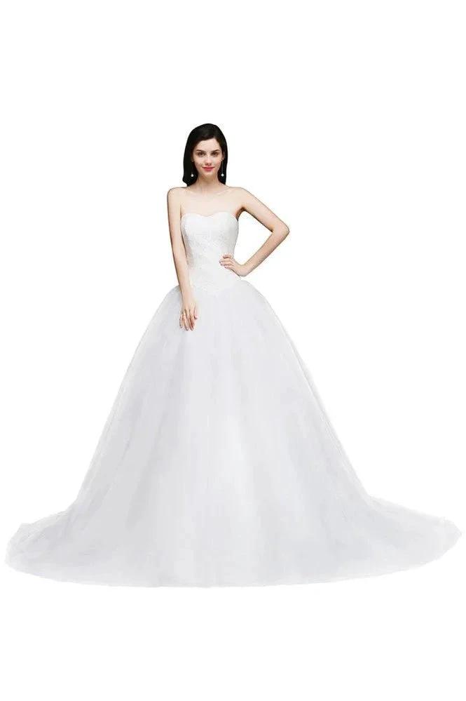 Ball Gown Lace Sweetheart Tulle Wedding Dress (ZD13949) - VelvetHem