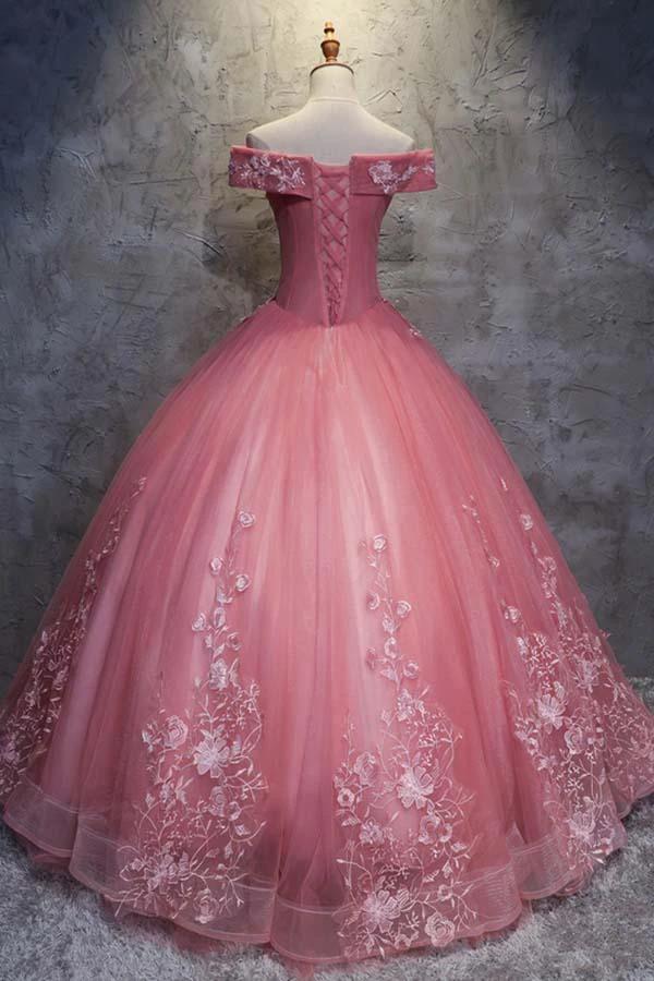 Ball Gown Off-the-Shoulder Tulle Wedding Dress With Appliques (ZD16333)