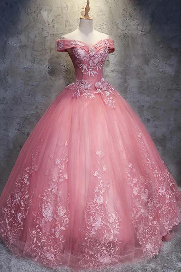 Ball Gown Off-the-Shoulder Tulle Wedding Dress With Appliques (ZD16333) - VelvetHem