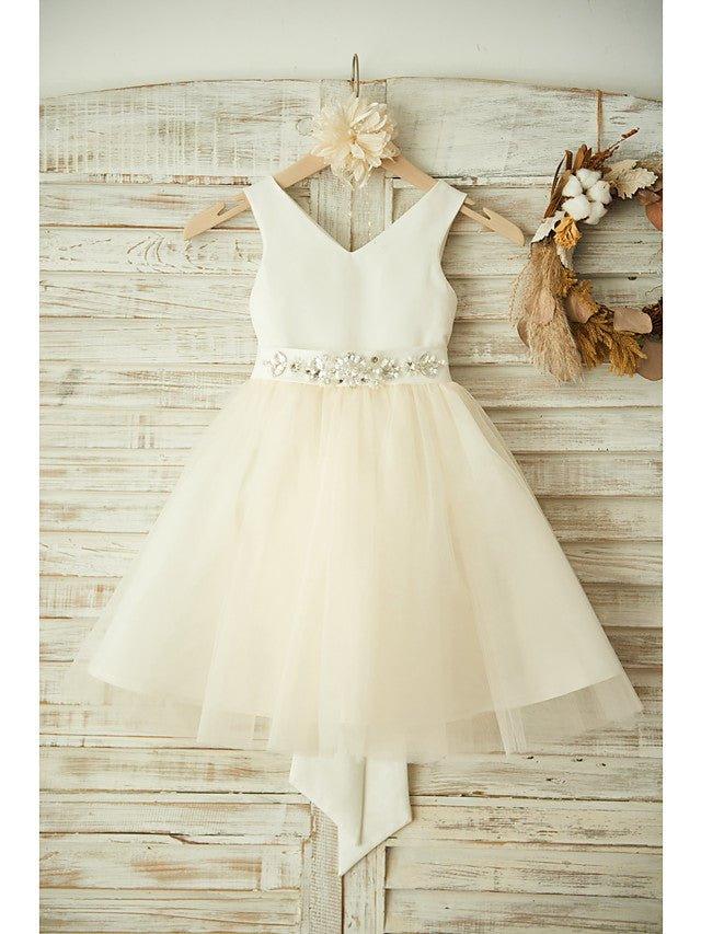 Ball Gown Satin Tulle Wedding Birthday Pageant Flower Girl Dresses - VelvetHem