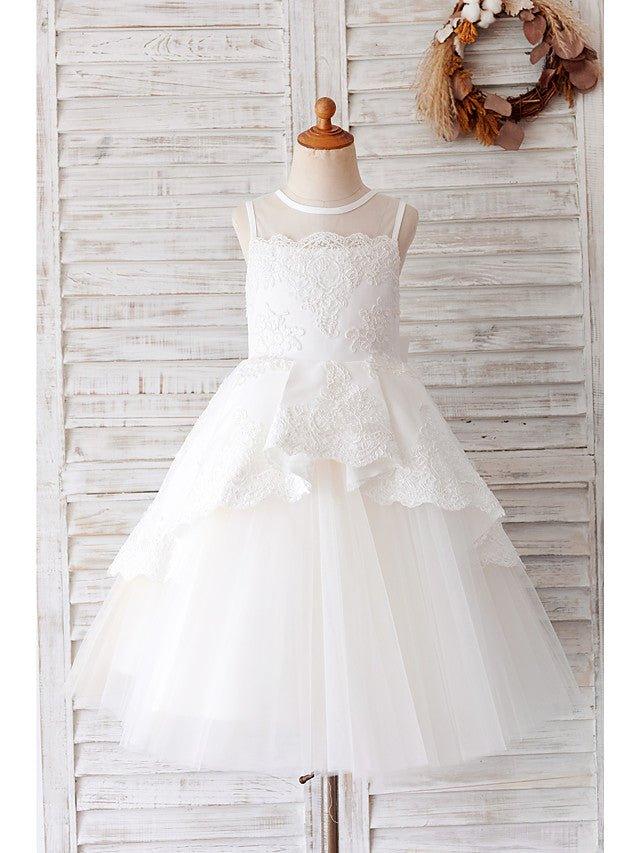 Ball Gown Tulle Sleeveless Jewel Neck Wedding Birthday Flower Girl Dresses - VelvetHem