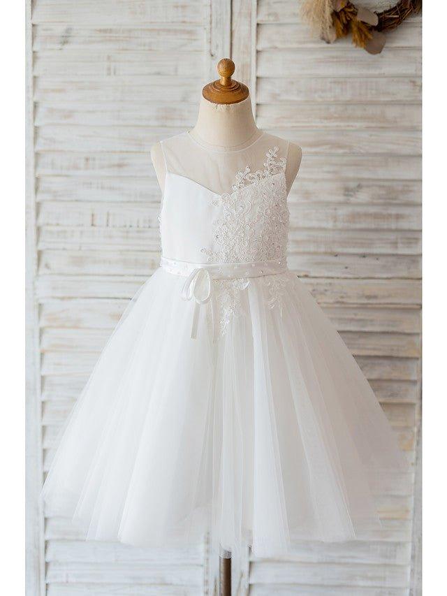 Ball Gown Tulle Sleeveless Jewel Neck Wedding Birthday Flower Girl Dresses - VelvetHem