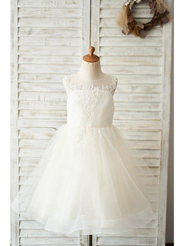 Ball Gown Tulle Sleeveless Jewel Neck Wedding Birthday Flower Girl Dresses - VelvetHem