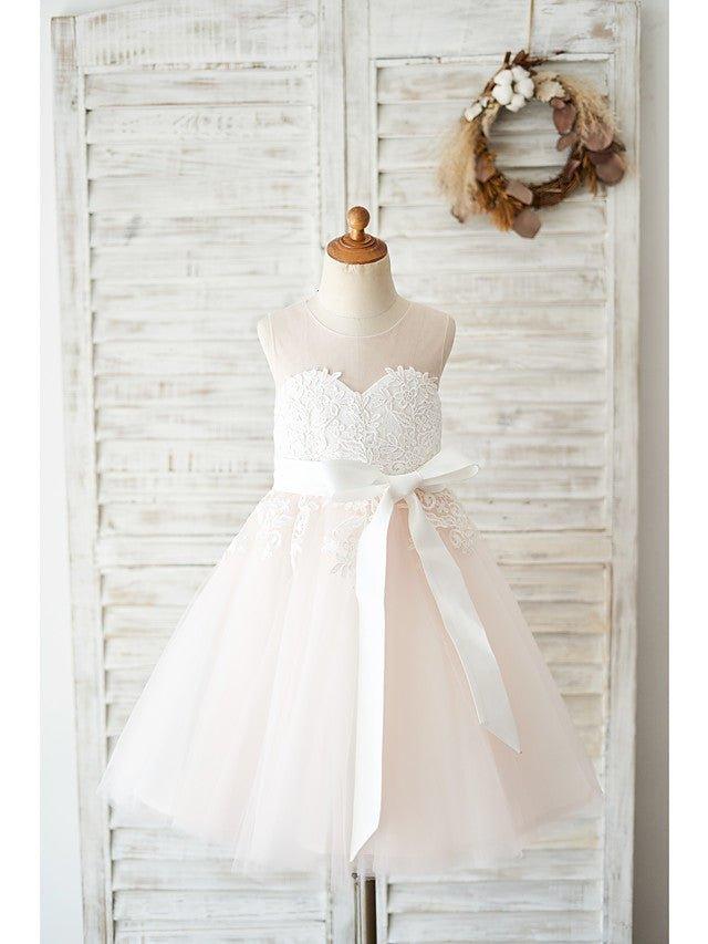 Ball Gown Tulle Sleeveless Jewel Neck Wedding Party Flower Girl Dresses - VelvetHem