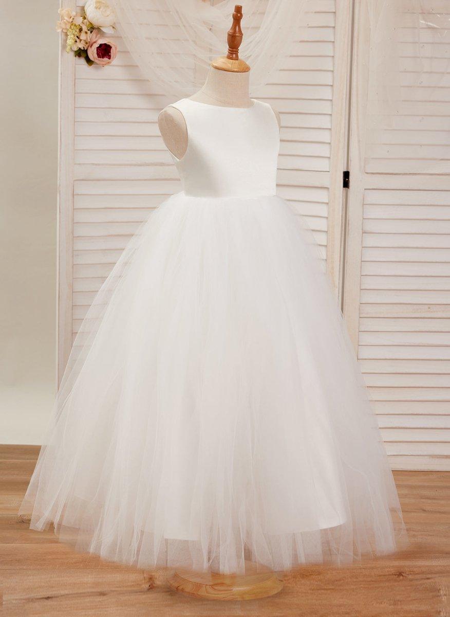 Ball-Gown/Princess Satin Tulle Ankle-length Dress