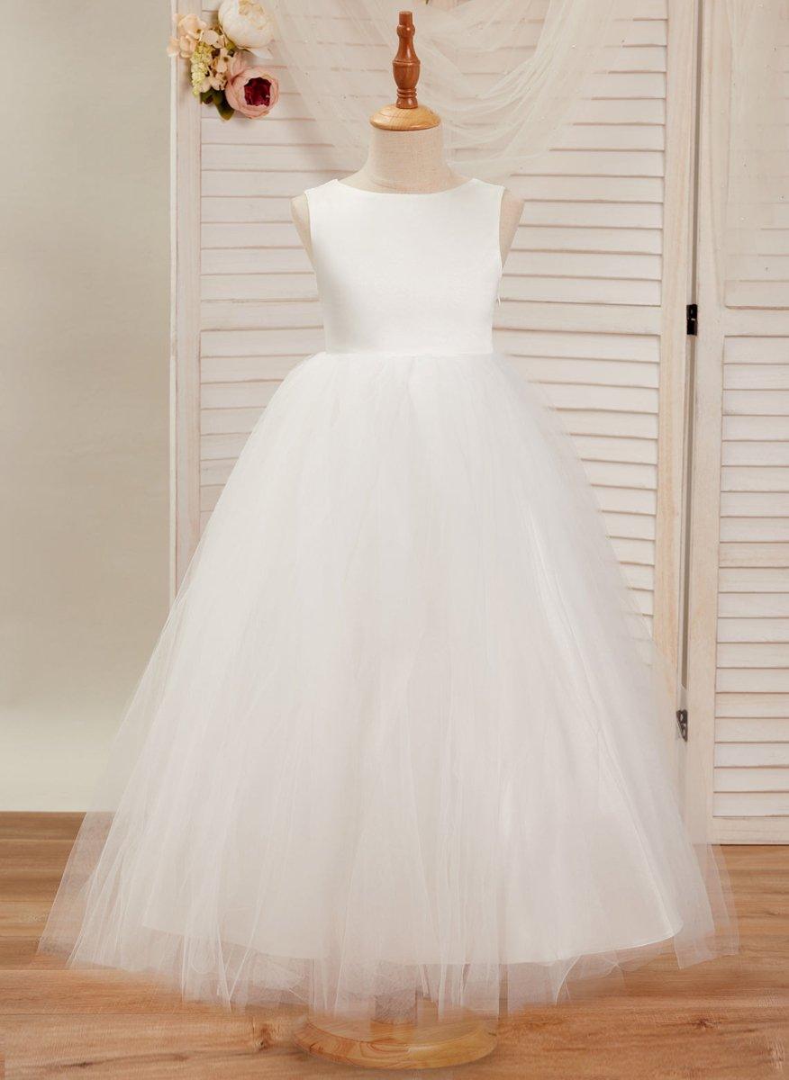 Ball-Gown/Princess Satin Tulle Ankle-length Dress - VelvetHem