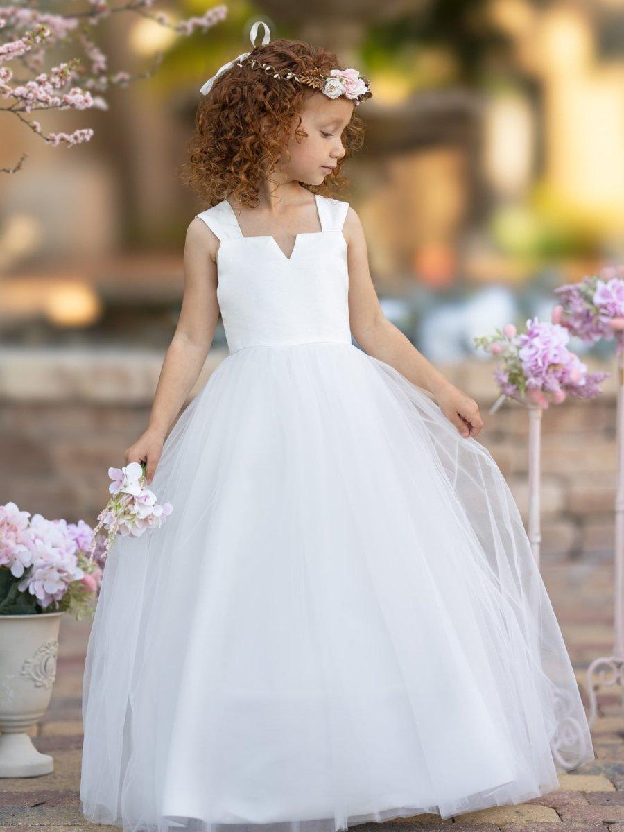 Ball-Gown/Princess Satin Tulle Ankle-length Flower Girl Dress - VelvetHem