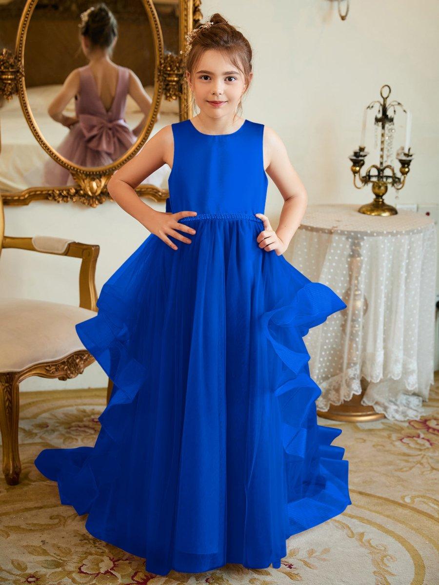 Ball-Gown/Princess Satin Tulle Floor-length Flower Girl Dress - VelvetHem