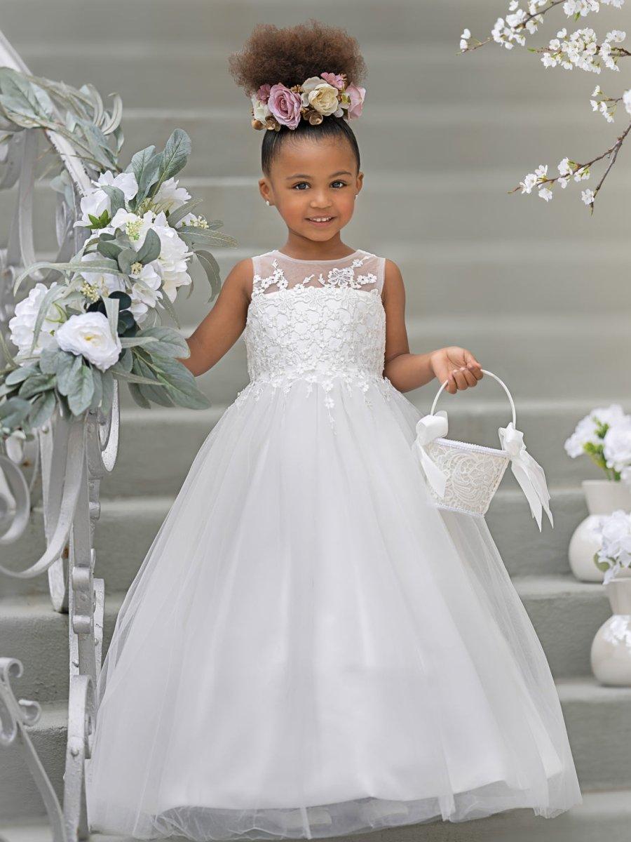 Ball-Gown/Princess Satin Tulle Floor-length Flower Girl Dress - VelvetHem