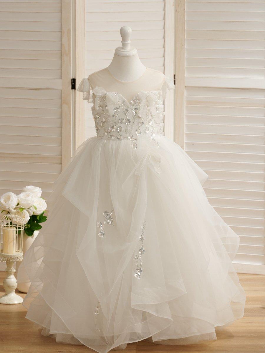 Ball-Gown/Princess Satin Tulle Floor-length Flower Girl Dress - VelvetHem