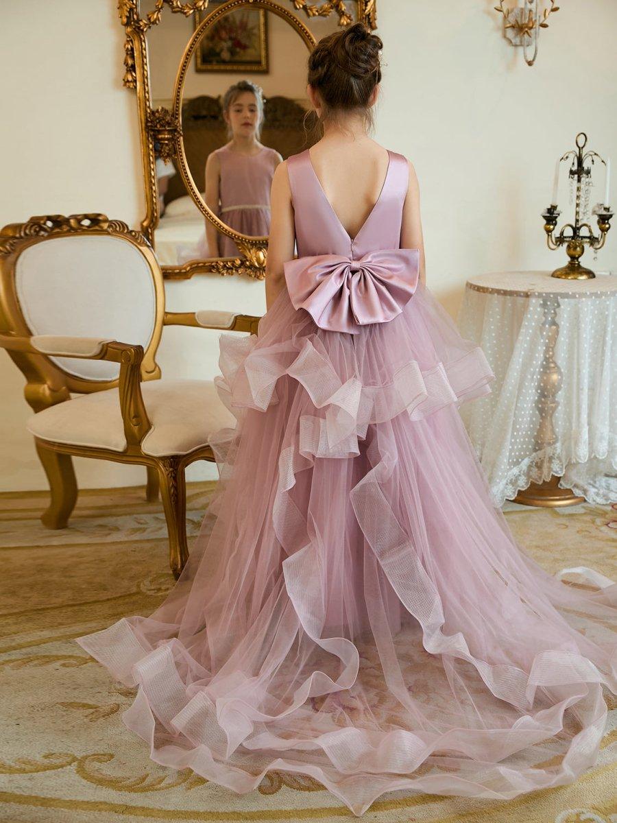 Ball-Gown/Princess Satin Tulle Floor-length Flower Girl Dress - VelvetHem