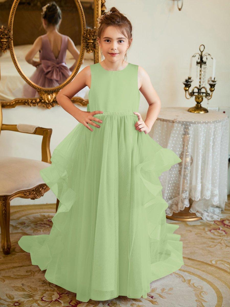 Ball-Gown/Princess Satin Tulle Floor-length Flower Girl Dress - VelvetHem