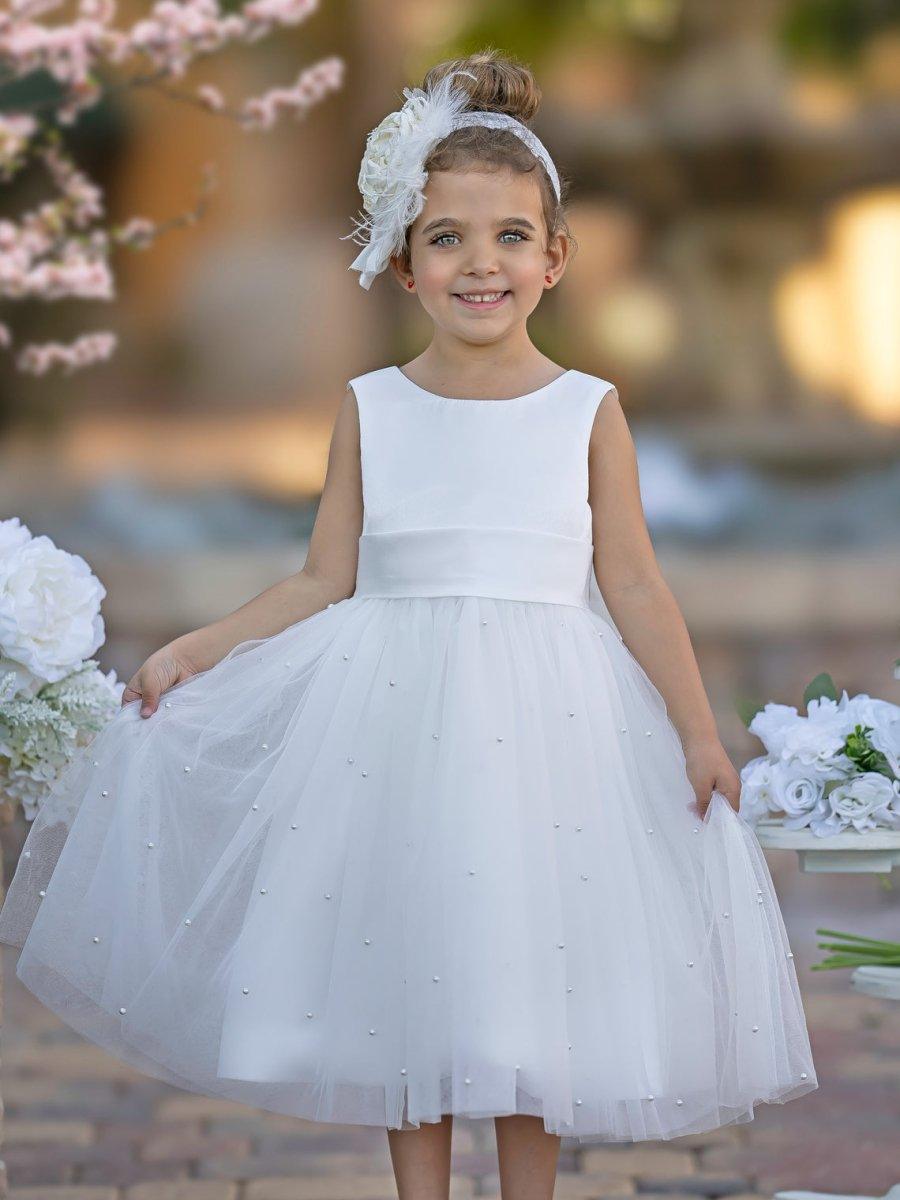 Ball-Gown/Princess Satin Tulle Knee-length Flower Girl Dress - VelvetHem