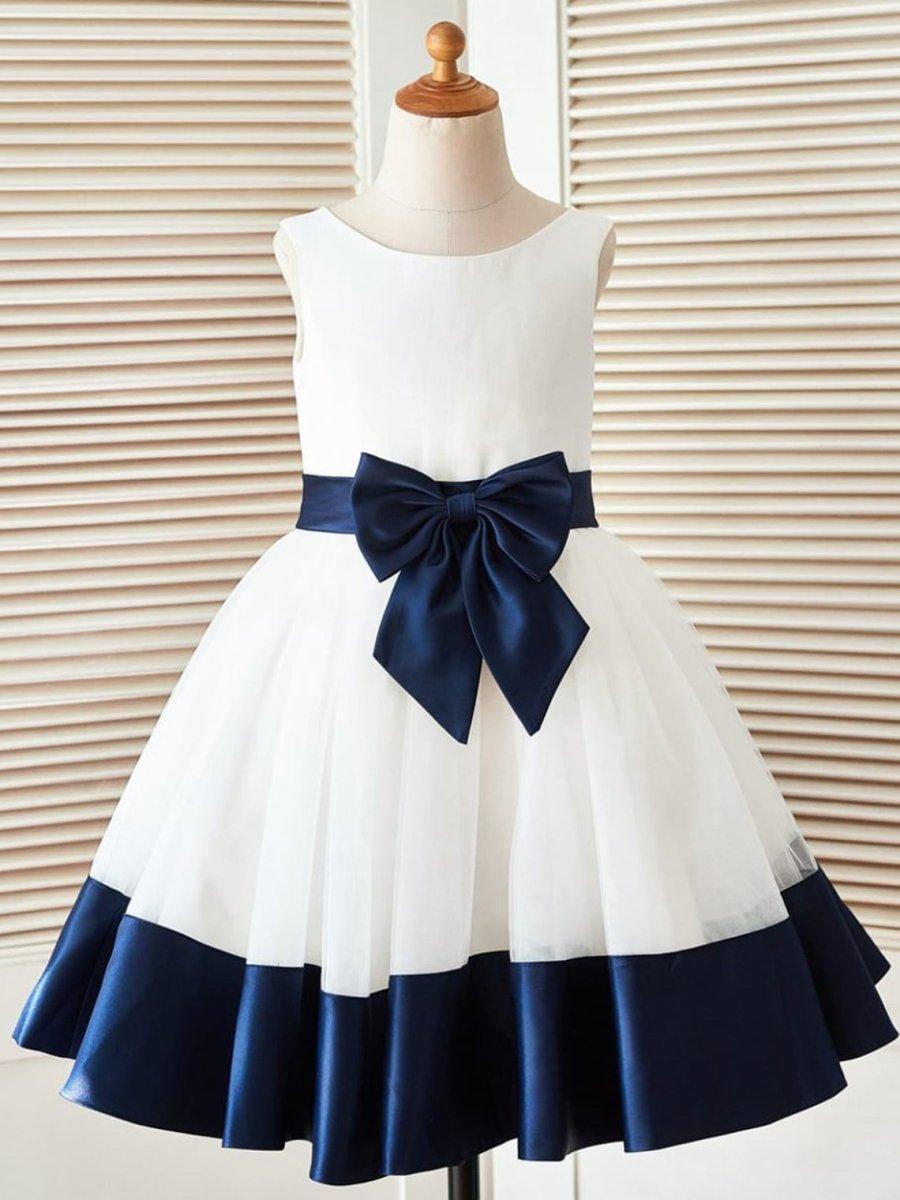 Ball-Gown/Princess Satin Tulle Knee-length Flower Girl Dress - VelvetHem