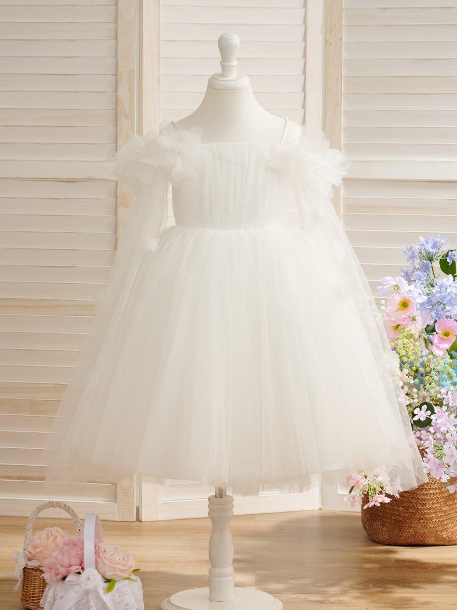 Ball-Gown/Princess Satin Tulle Tea-length Ivory Flower Girl Dress - VelvetHem