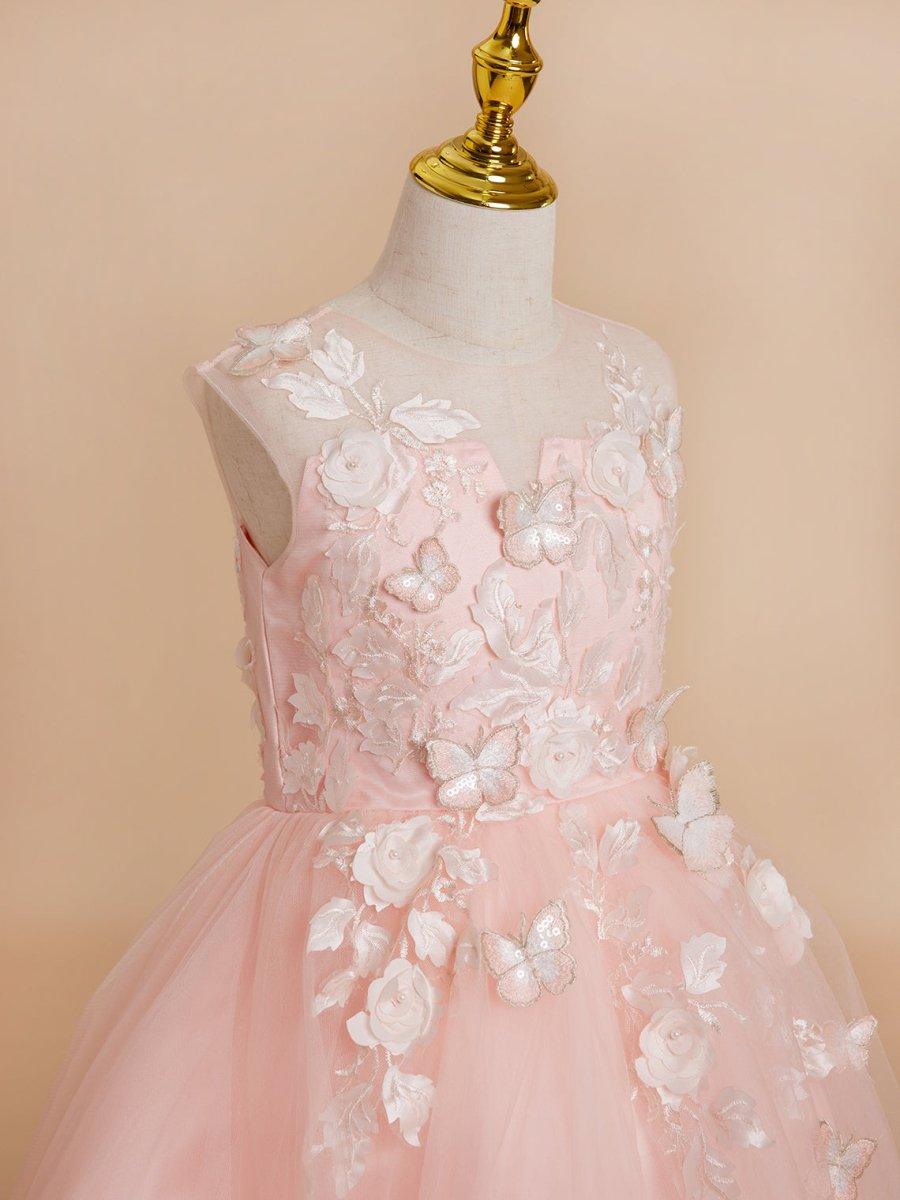 Ball-Gown/Princess Tulle Asymmetrical Pink Flower Girl Dress