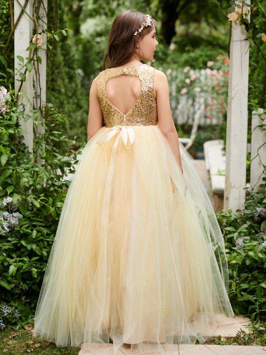 Ball-Gown/Princess Tulle Floor-length Champagne Flower Girl Dress