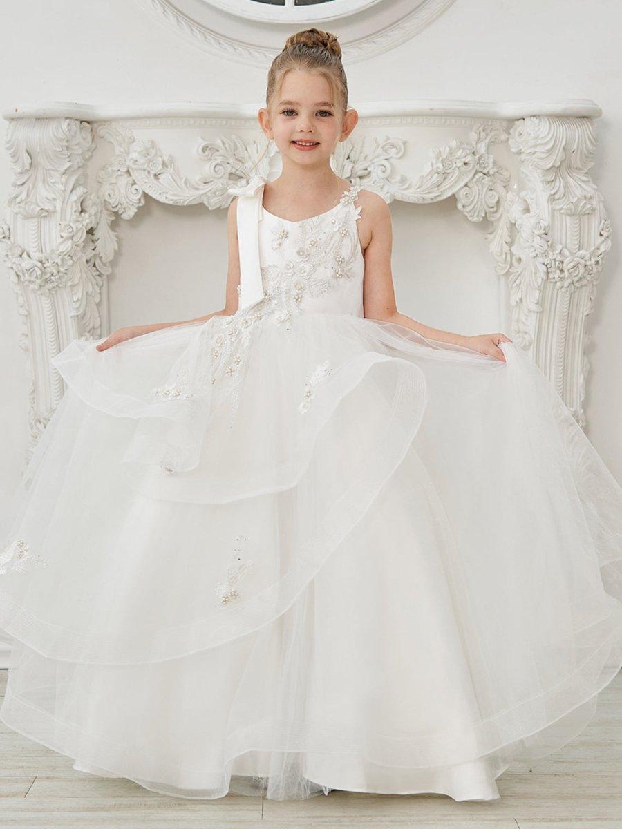 Ball-Gown/Princess Tulle Floor-length First Communion Flower Girl Dress - VelvetHem