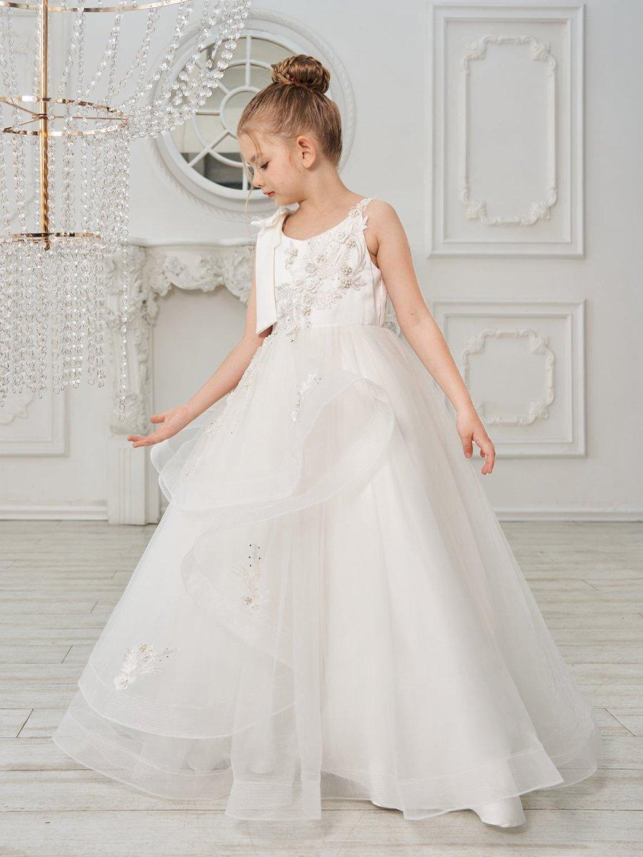Ball-Gown/Princess Tulle Floor-length First Communion Flower Girl Dress